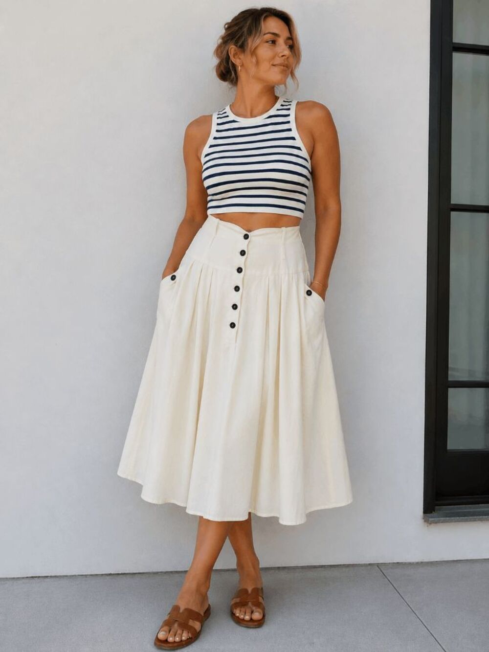 VTG Tess Wool Blend Midi Skirt Quiet Luxury Old Money Coastal Prep Med